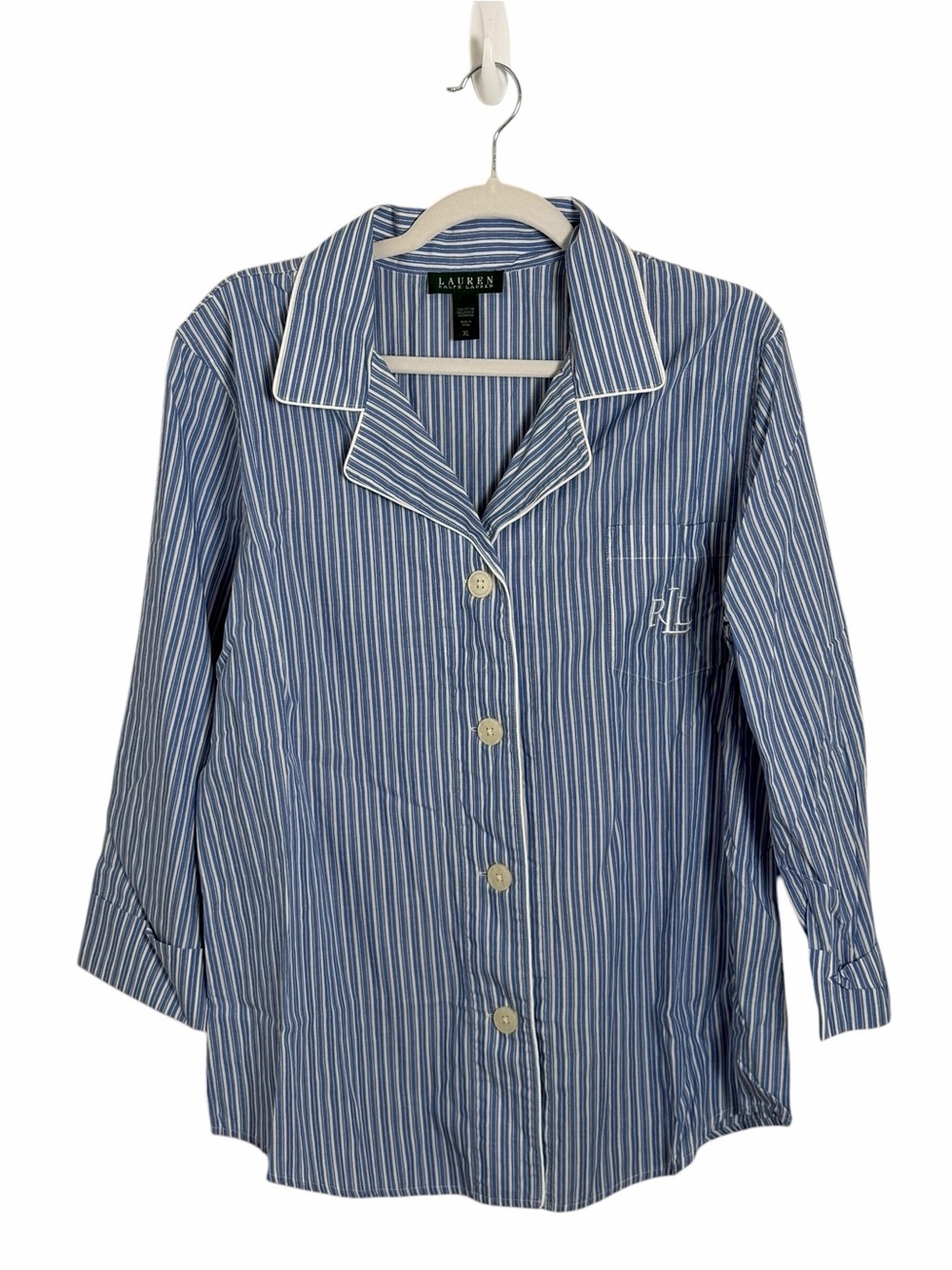 Lauren Ralph Lauren Blue Cotton Striped Pajama Set Monogram Size XL
